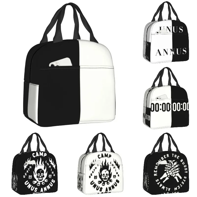 

Черно-белые Изолированные сумки для обеда Unus Annus Memento Mori, герметичный охладитель, Женская Термальная коробка Bento