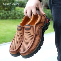 golden sapling summer loafers men casual shoes breathable genuine leather flats man classics outdoor footwear slip on mens shoe