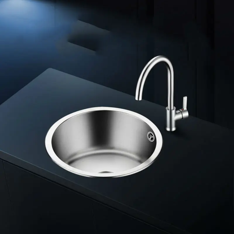 

kitchen sinks single bowl sus 304 stainless steel round Drawing drainer Handmade brushed seamless sink with faucet free shipping