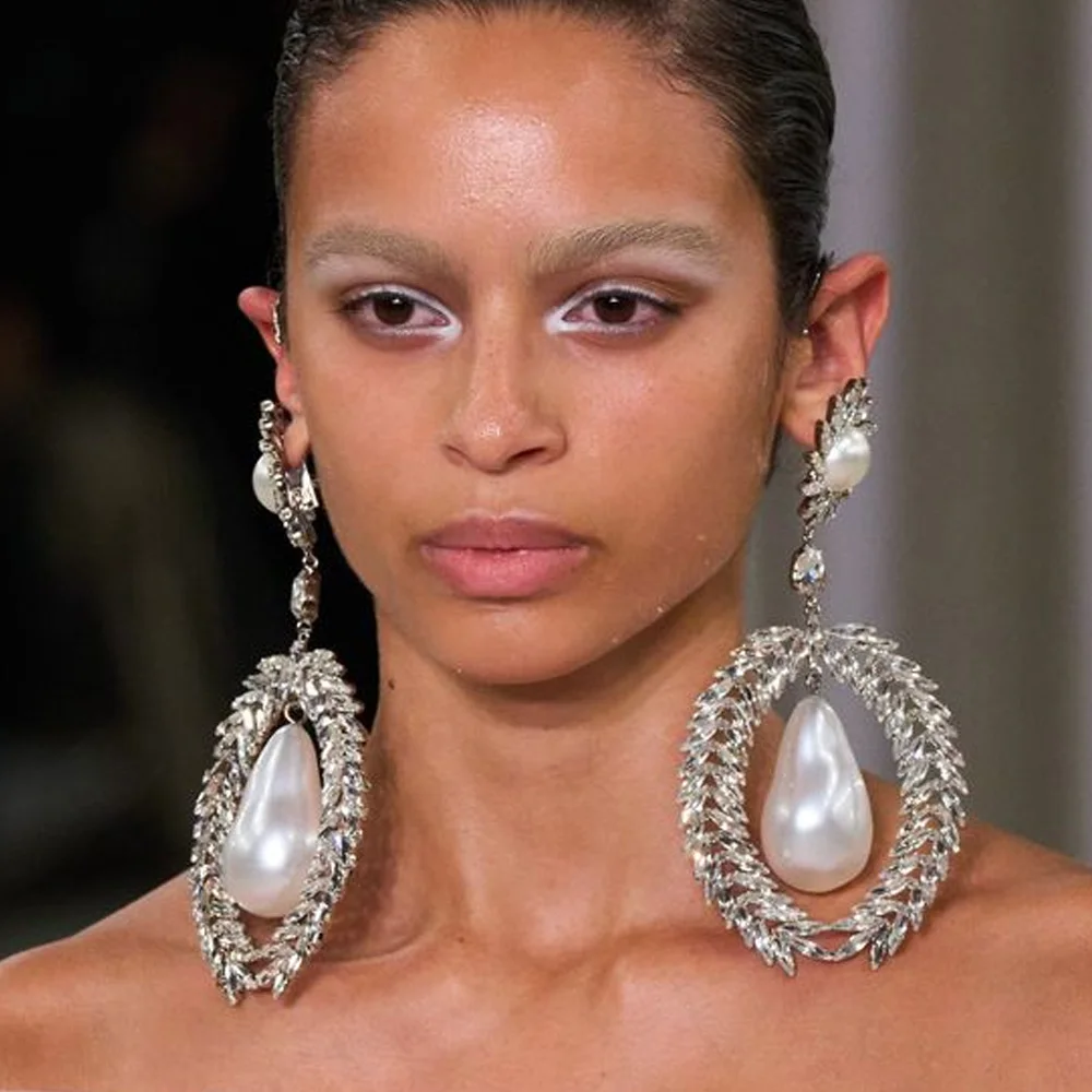 Крупные крупные серьги-подвески Stonefans 2024 ювелирные изделия серьги с жемчугом и