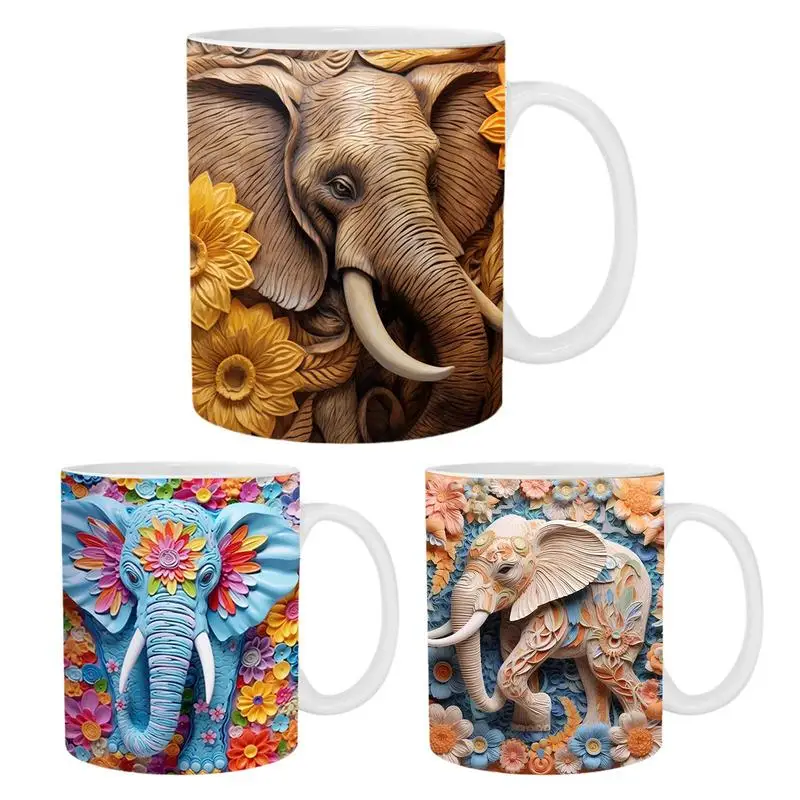 

3D Elephant Mug Multipurpose 2024 3D Elephant Mug Flower Ceramic Coffee Mug Tea Cup Gift Mugs Elephant Ornament For Women