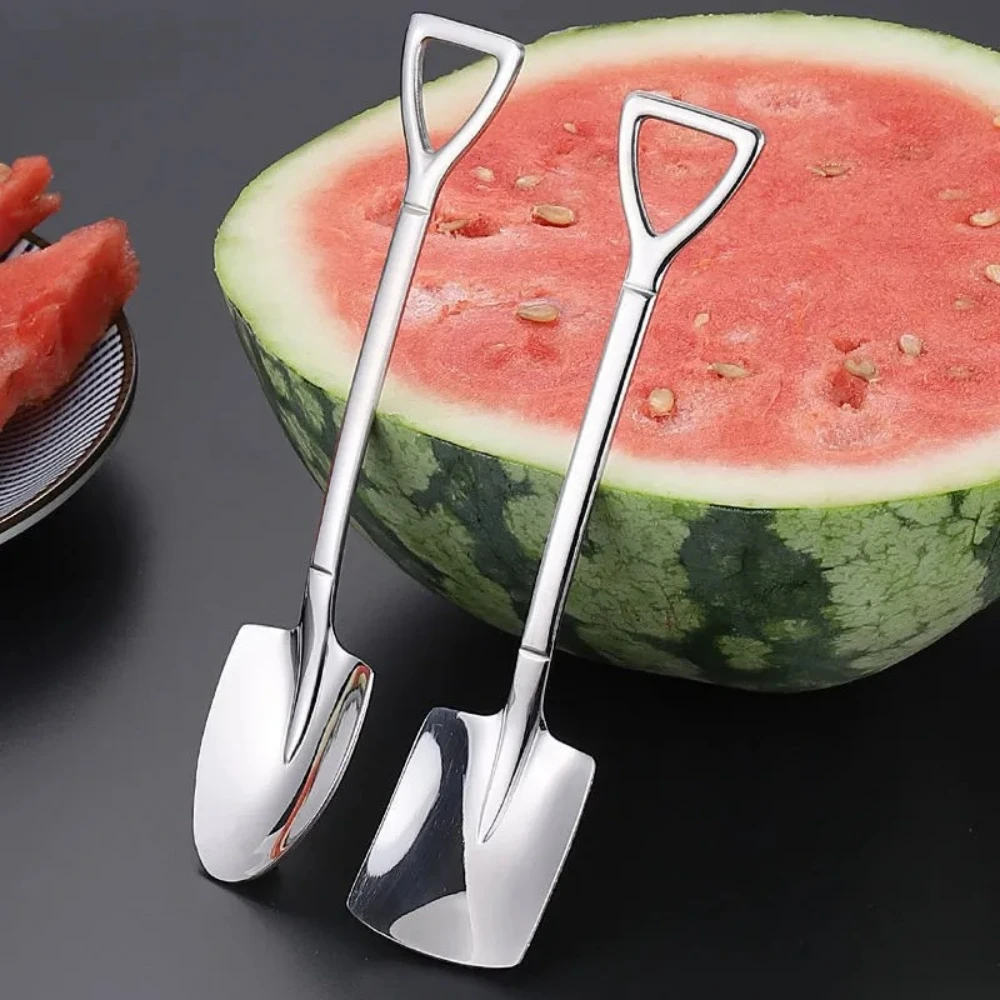 

410 Stainless Steel Watermelon Scoop Square Head Coffee Stirring Shovel Dessert Ice Cream Spoon Set Portable Cutlery With Case