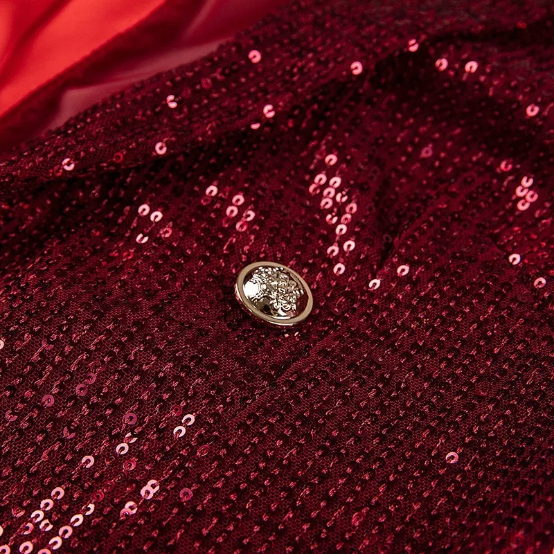 2021 Spring Autumn New Fashion Blazer Office Work Wear Red Sexy Sequined Patchwork Blazers Single Button Long Sleeve Suits Women