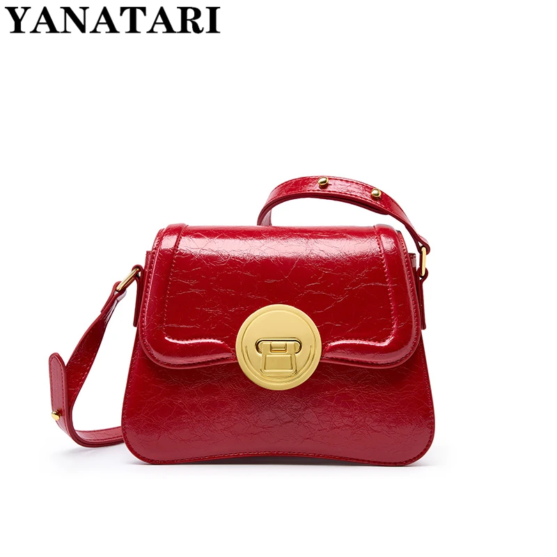 YANATARI New Women's Handbag Leather Versatile Shoulder Bag Fashionable Luxury Crossbody Bag Premium Small Square Bag