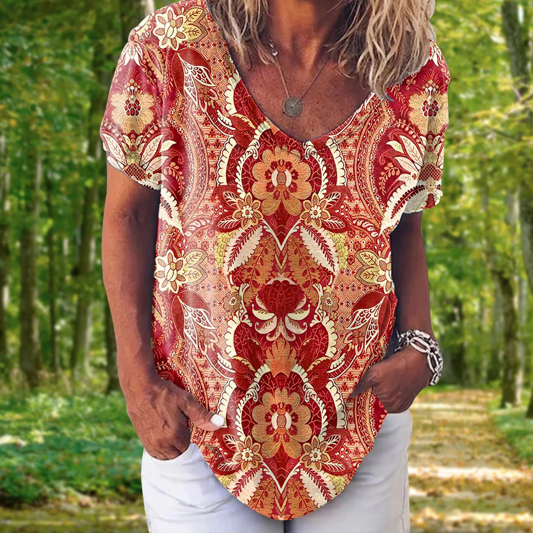 

2022 New Summer Tops Women Vintage 3D Floral Print T Shirt Women Fashion TShirts Summer Short Sleeve Casual Tops High Street Tee