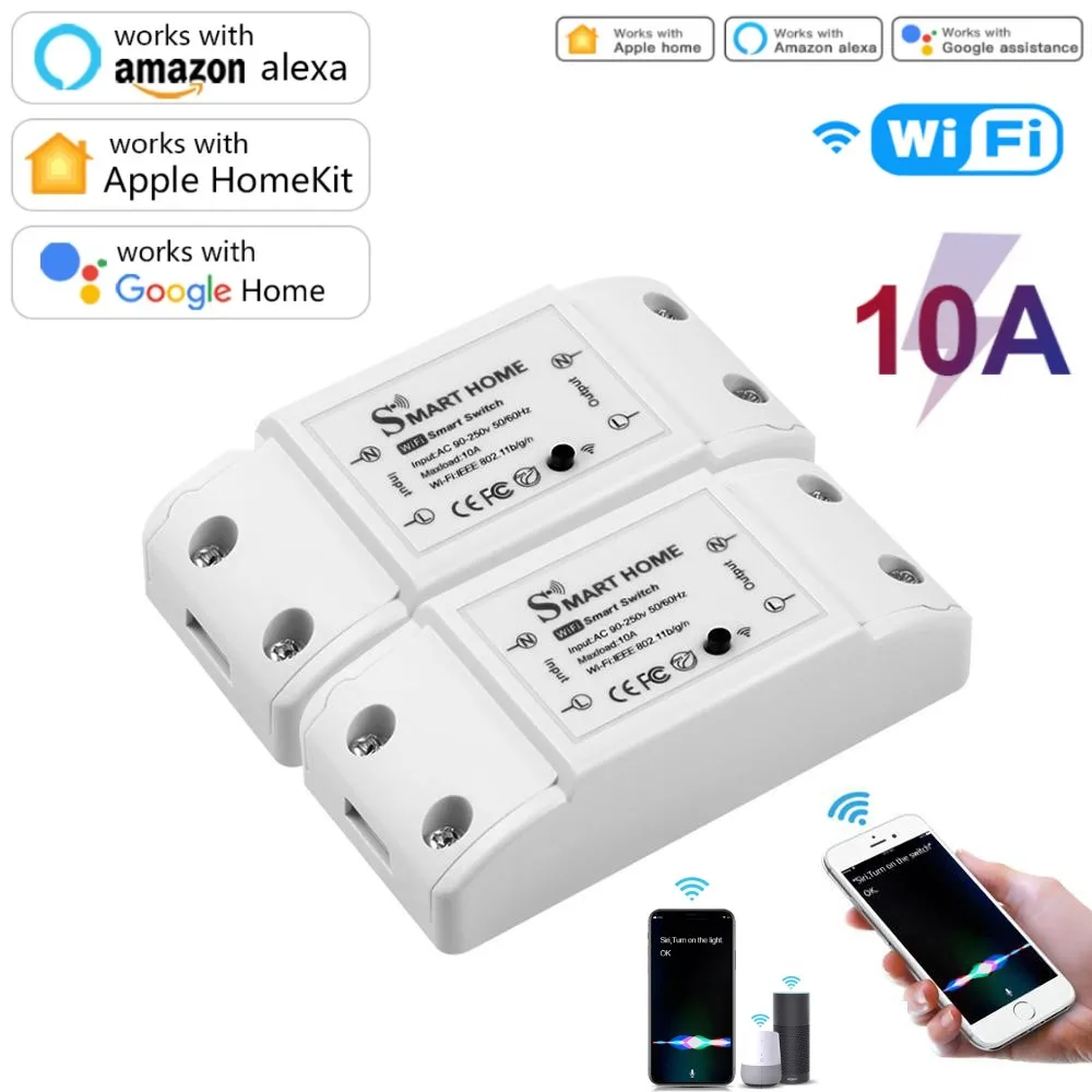 

10A Mini WIFI Smart Switch Relay Smart Home Module Homekit For 110V 220V Universal Breaker Support Voice Control Via Alexa Siri