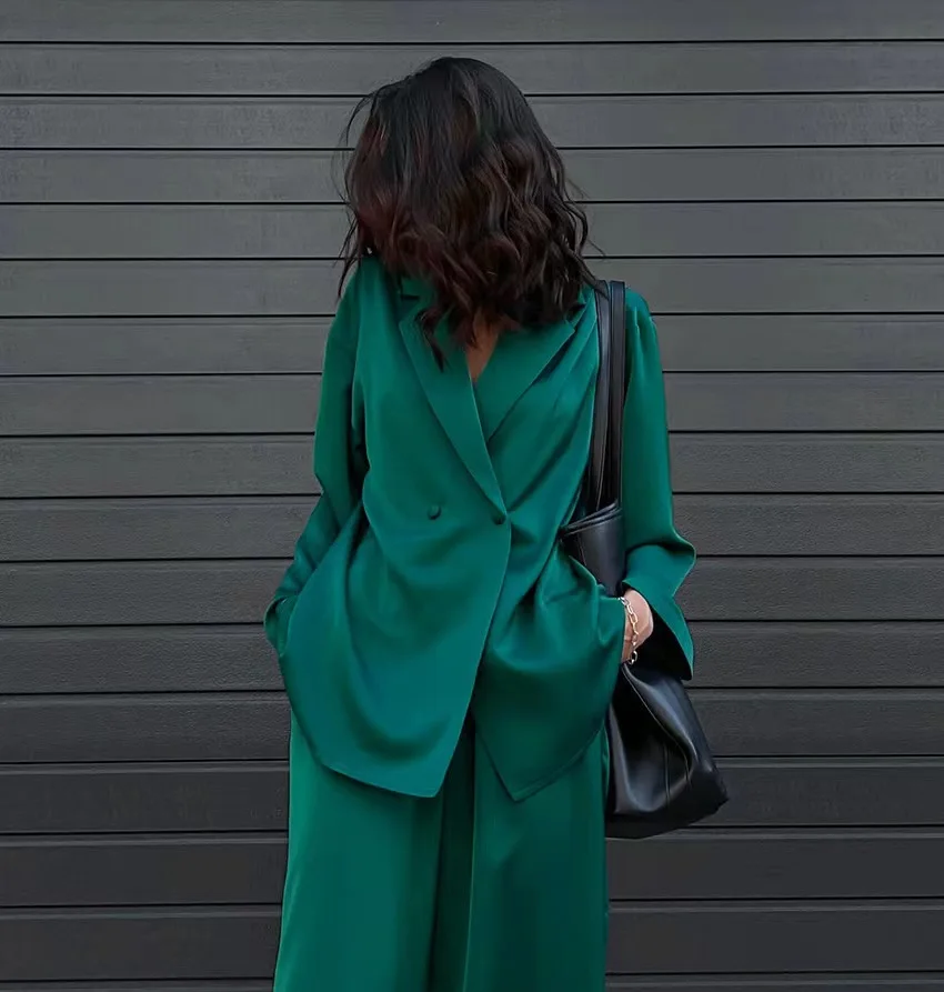 

Fashion casual drape satin suit trousers two-piece set long sleeved comfortable women's wear