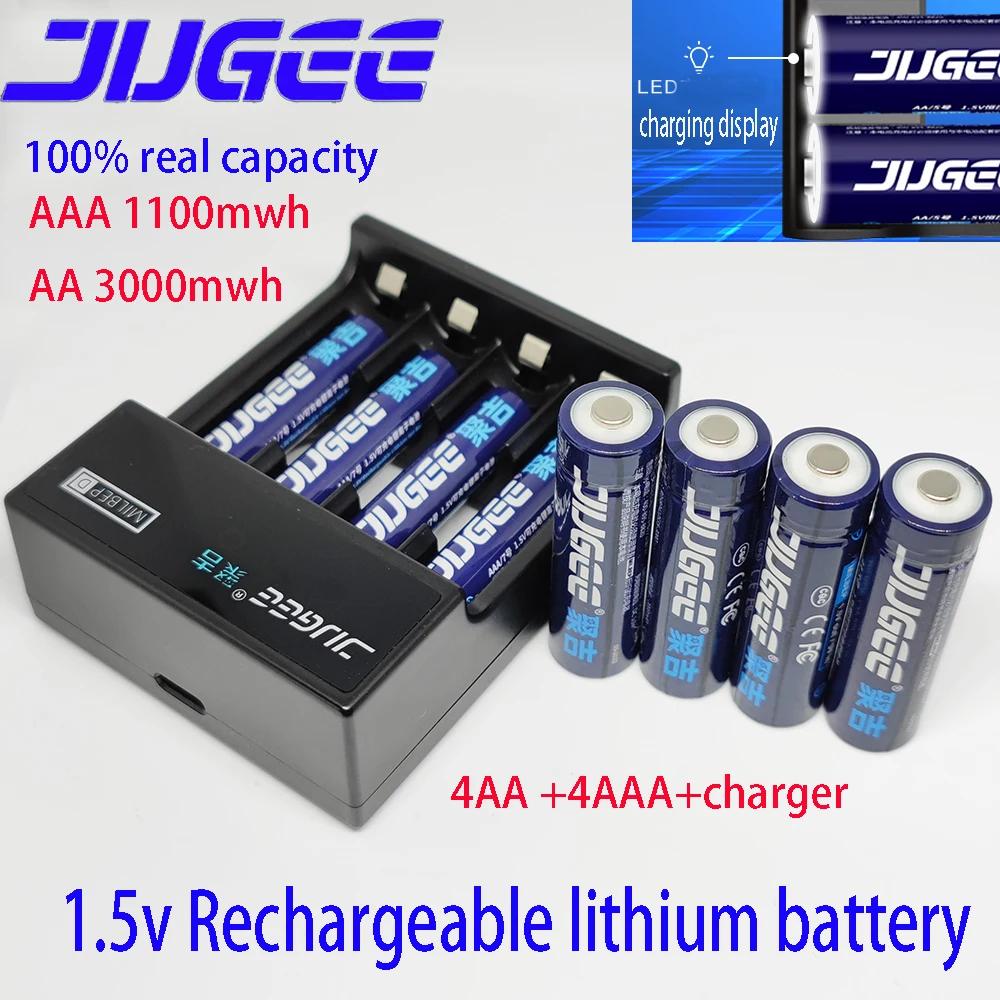 Перезаряжаемая литий-полимерная литий-ионная батарея JUGEE 1 5 в AAA МВт/ч USB + зарядное