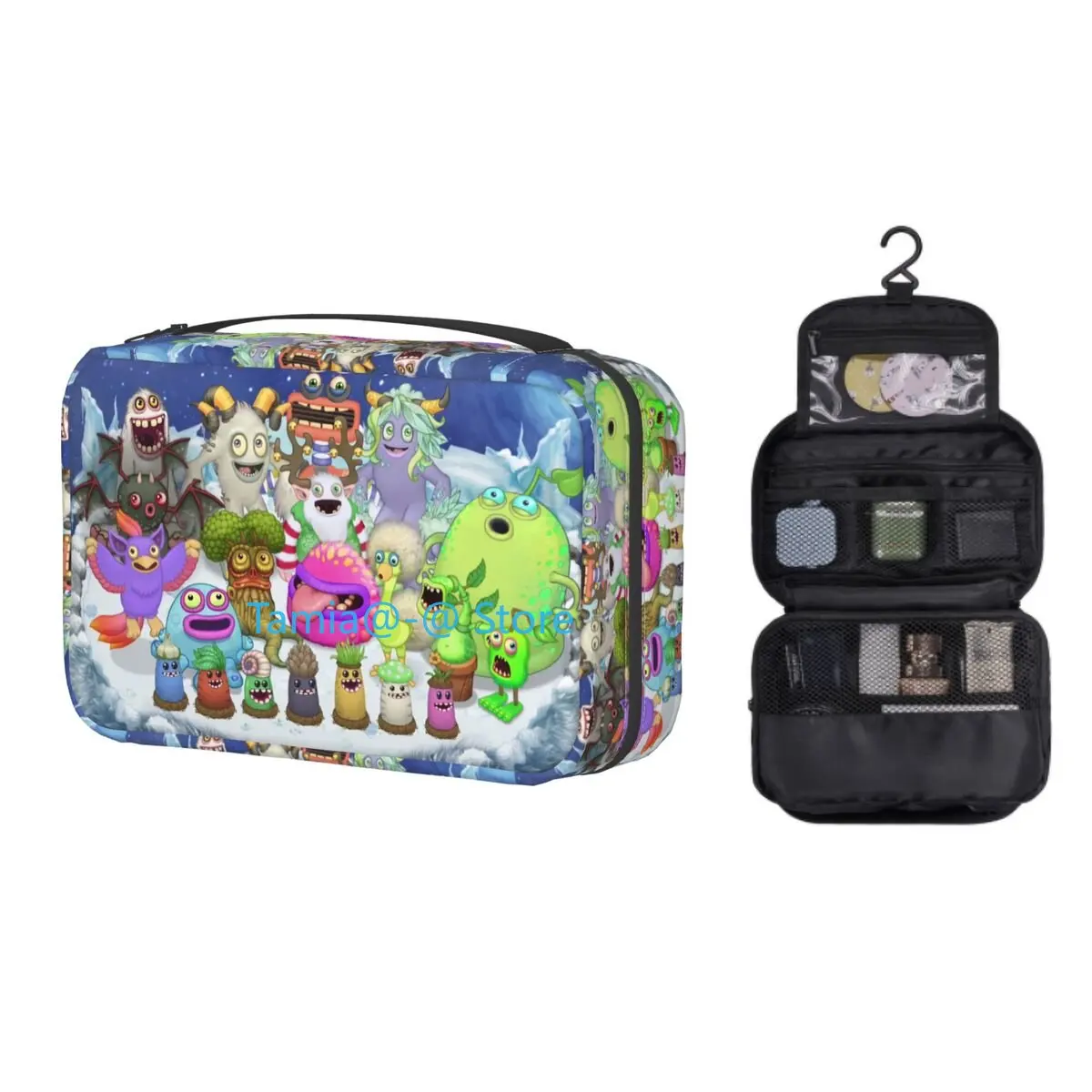 

Custom My Singing Monsters Cold Island Acapella Toiletry Bag for Women Makeup Cosmetic Organizer Beauty Storage Dopp Kit Box