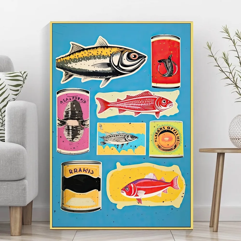 Красочные Sardine &amp Lobster HD Качественный Клейкий Настенный Постер В Стиле Ретро