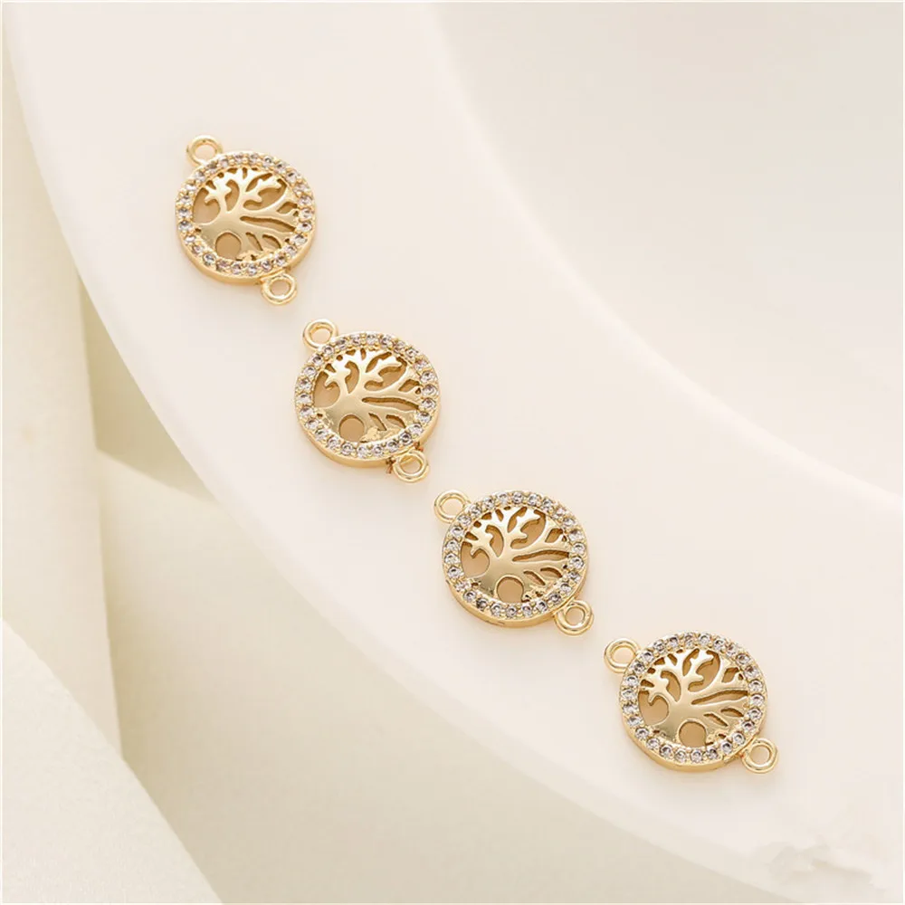 

14K gold covered zirconia tree of life double dangling pendant diy accessories handmade bracelet necklace jewelry charm pendant