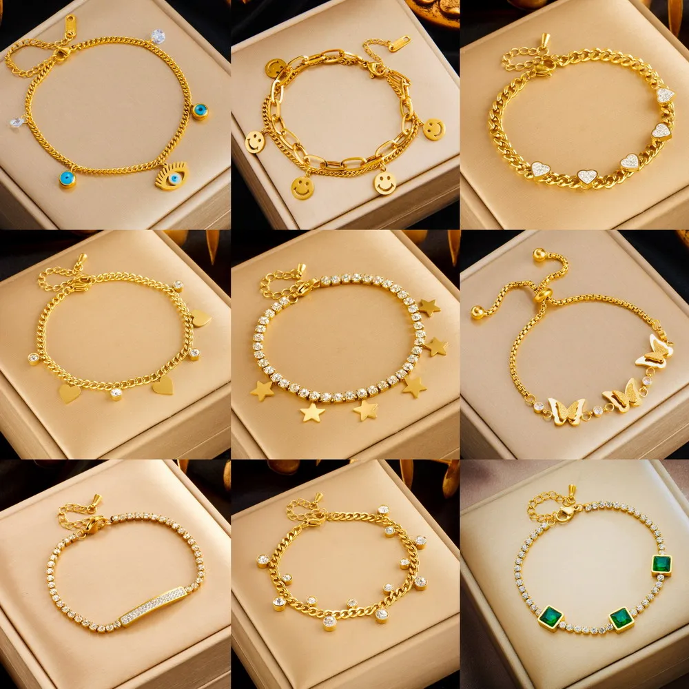 

Delicate 316L Stainless Steel Gold Color Charm Bangle Bracelet For Women New Trend Rustproof Wrist Jewelry Party Gifts Bijoux