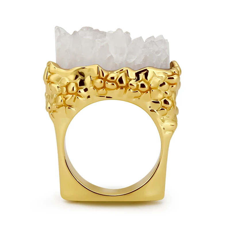 Женское кольцо из белого полудрагоценного камня IVOG чистого желтого золота и меди