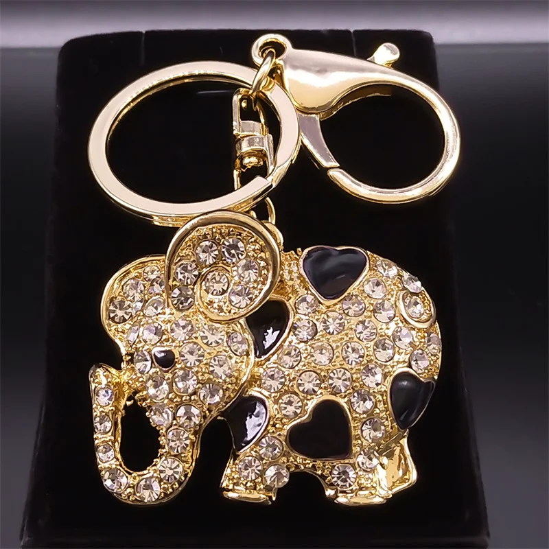 

Fashion Lovely Elephant Keyring Rhinestone Metal Gold Color Alloy Key Chain Party Souvenir Gifts for Women Men Jewelry K5316S01