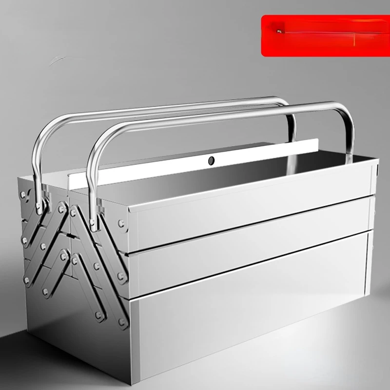 

Stainless Steel Toolbox Three-Layer Folding Household Car Portable Iron Industrial Grade Storage Box Multifunctional