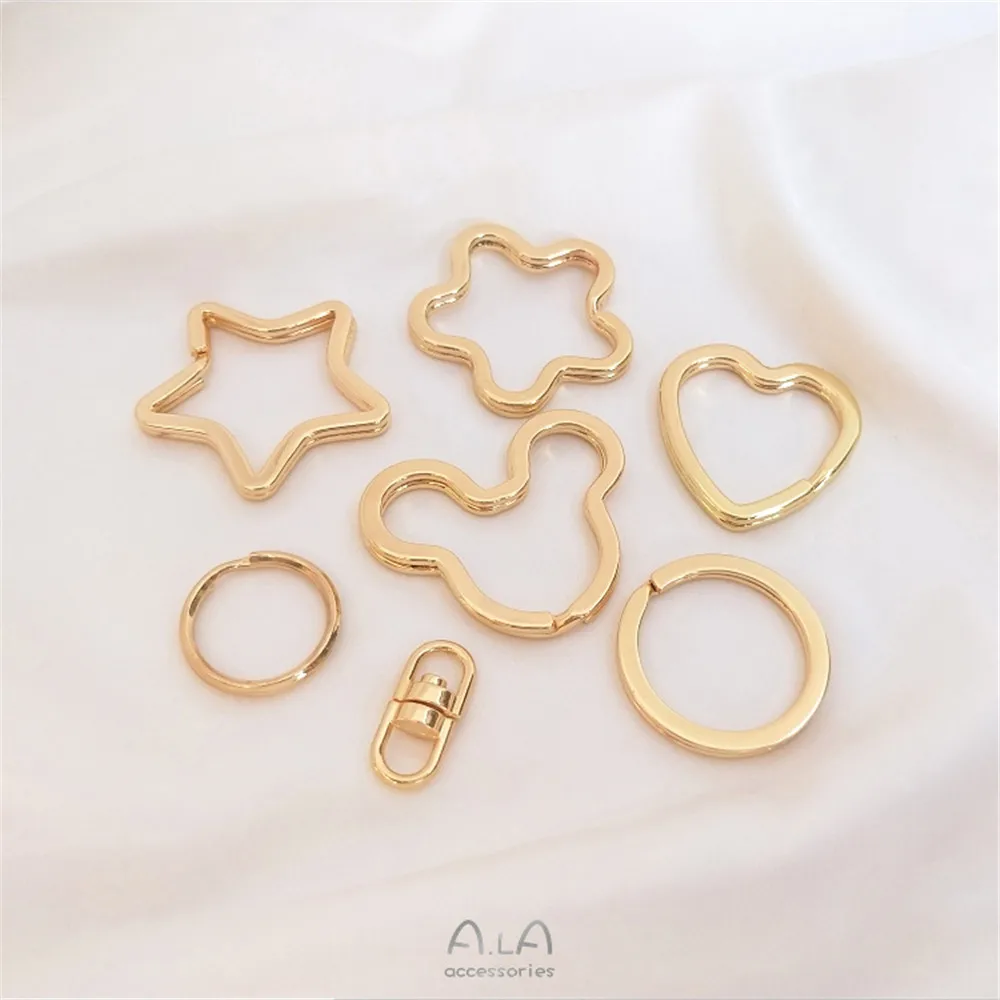 Настоящее 14K позолоченное мультяшное кольцо для ключей в форме цветка