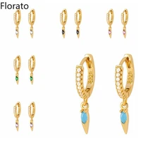 florato 925 sterling silver needle hoops earrings for women pendientes mujer marquise zircon pendant huggie earrings jewelry