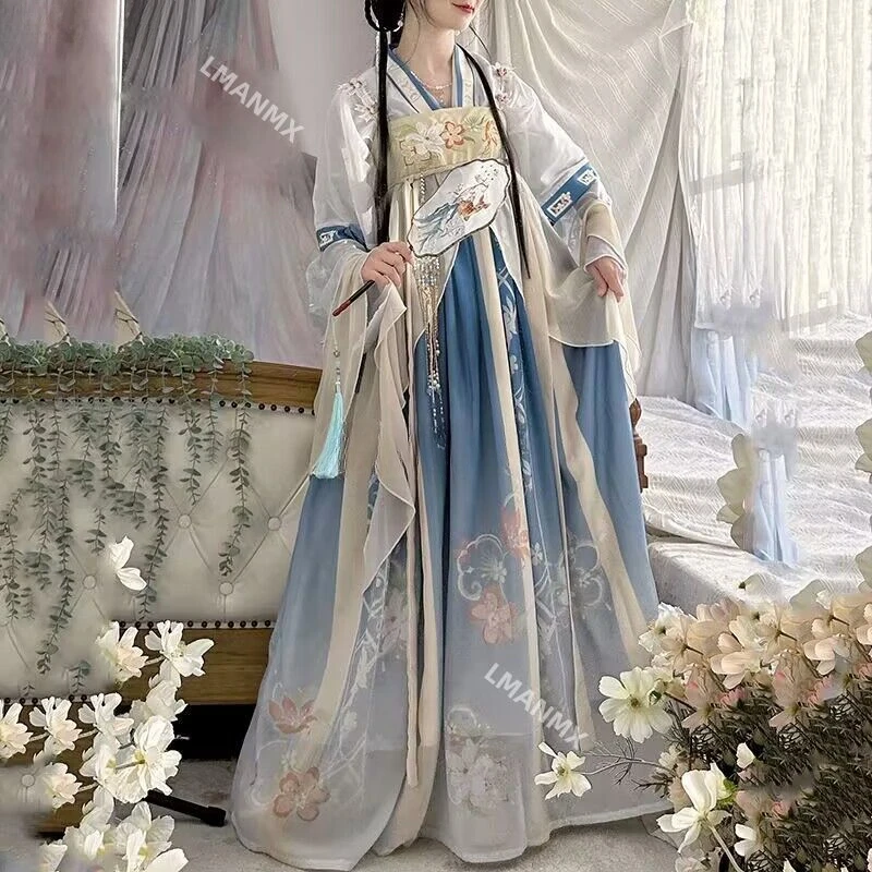 Женское платье Hanfu традиционное китайское раннее зеленое и синее для студентов