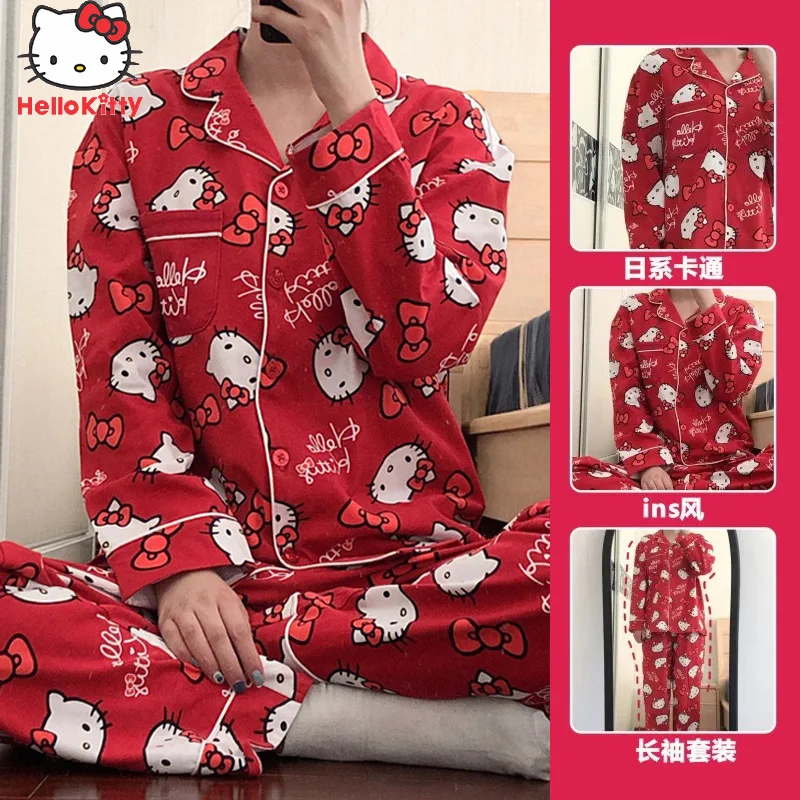 Новинка Милая женская пижама весна-осень чистый хлопок красный с длинным рукавом