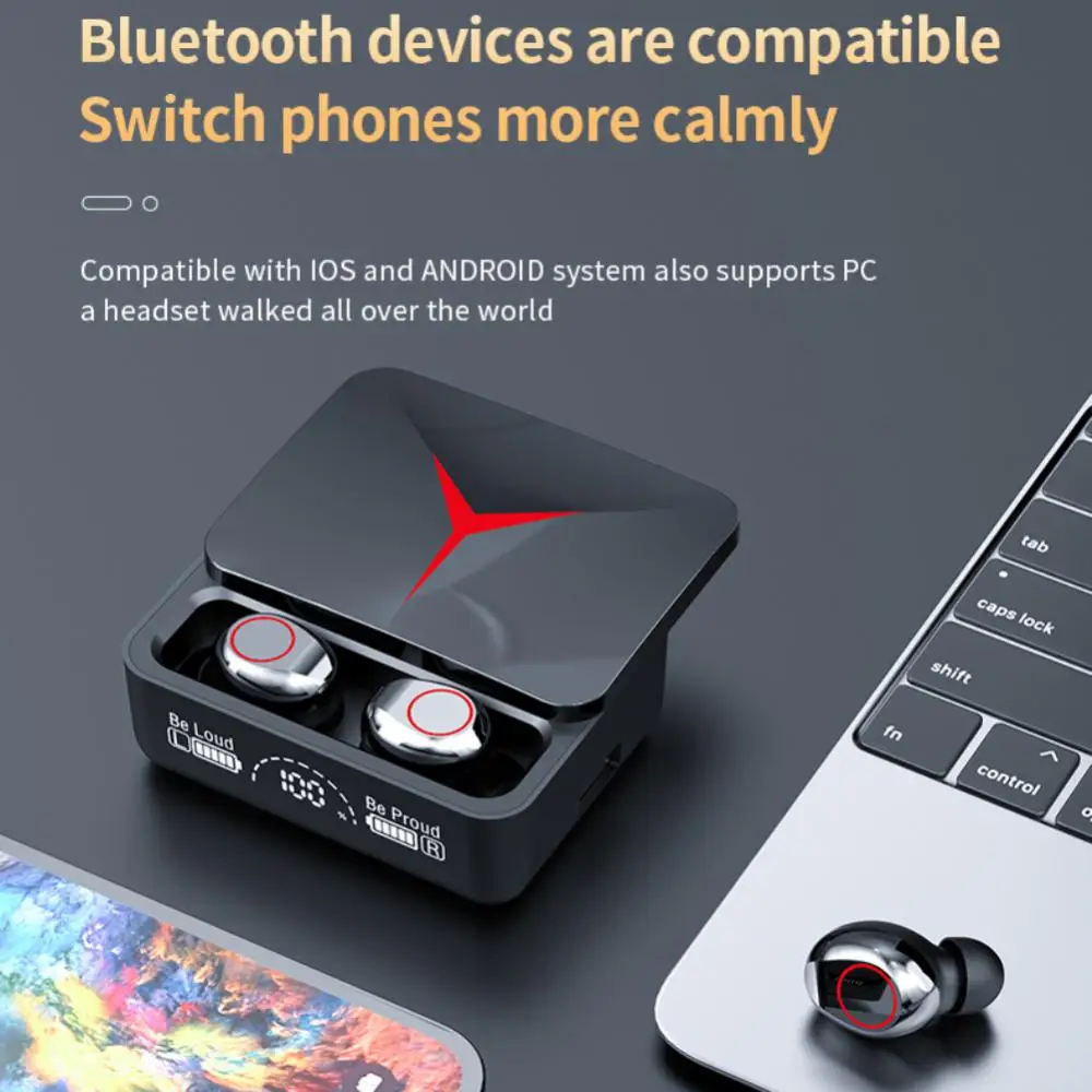

Noise Cancellation Headset Tws Gaming Wireless Headset Three Digital Display Harging Bin M90 With Led Power Display