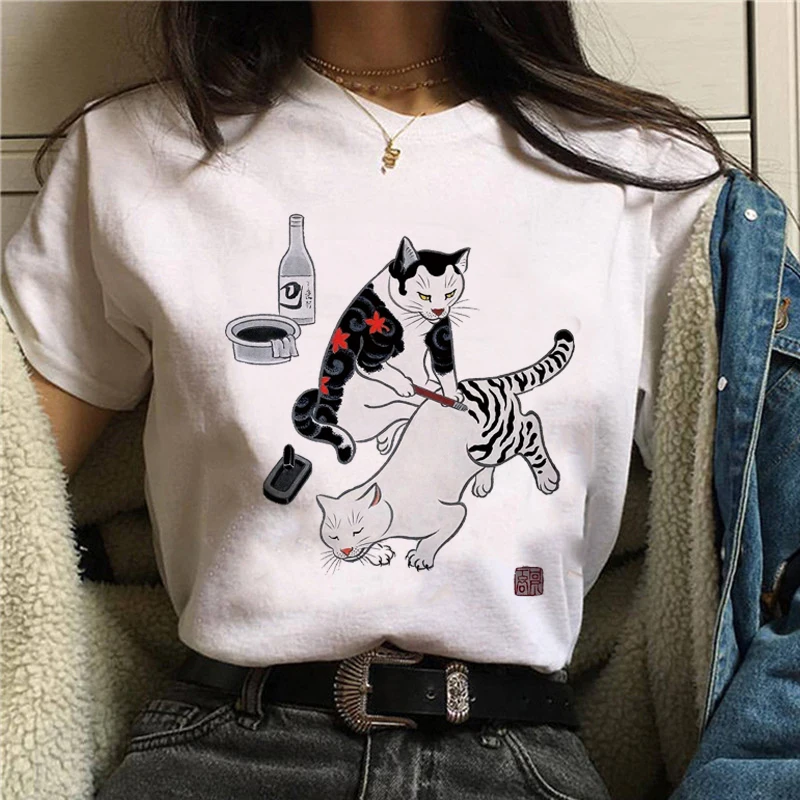 

Women 2020 Watercolor Cat Printing Cute Kawaii Print Summer Shirt T-shirts Top T Graphic Female Ladies Womens graphic Tee TShirt