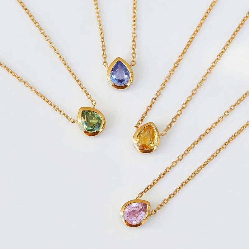 

Fashion Jewelry Dainty Light Blue Sapphire Pear Shape Necklace