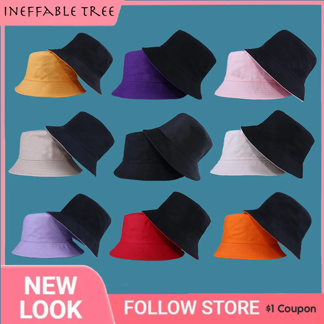 

korea Double Side Bucket Hat Women Solid Foldable Sunscreen Panama Bob Summer Beach Cap Fish Street Headwear Men Gorras Hombre