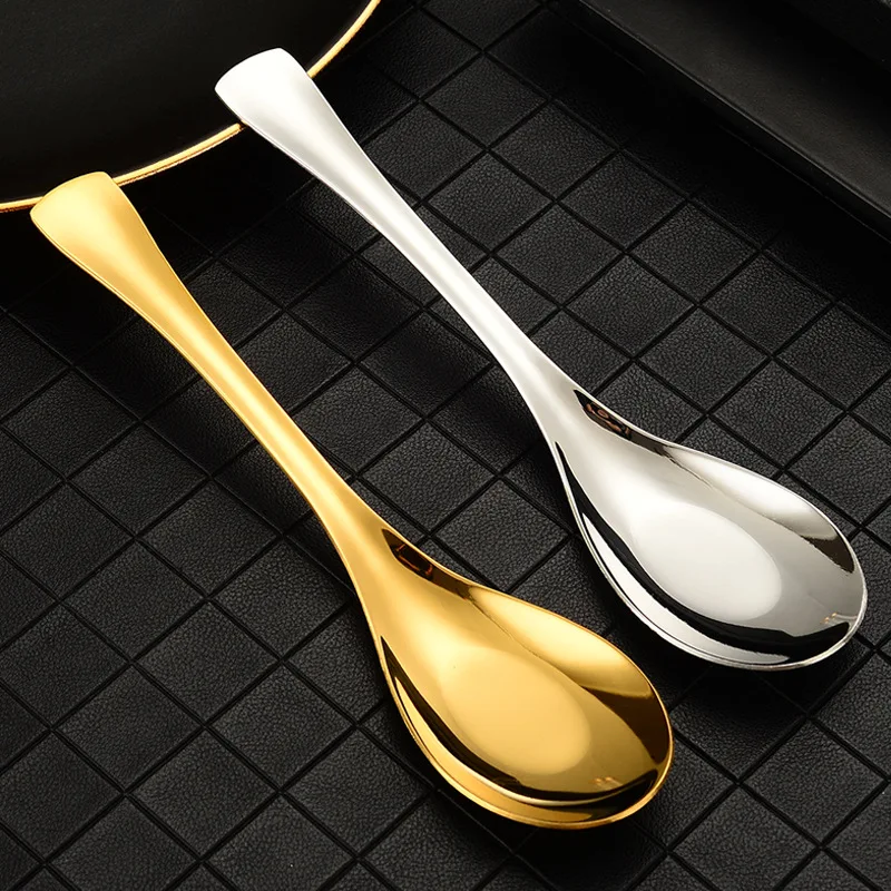 

304 stainless steel flat-bottomed spoon for home soup Chinese western-style adult spoon round-bottomed palace spoon