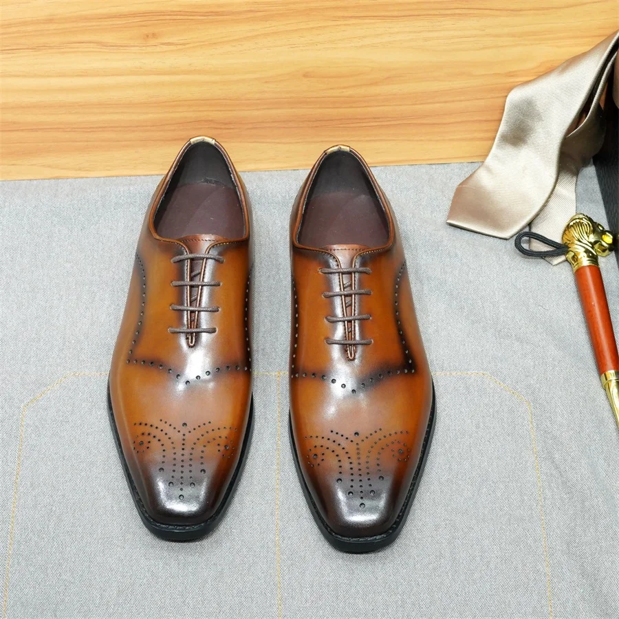 

Men Dress Shoes High Quality Italian Classic Brogues Brown Lace Up Oxford Shoes Wedding Banquet Formal Shoes for Men