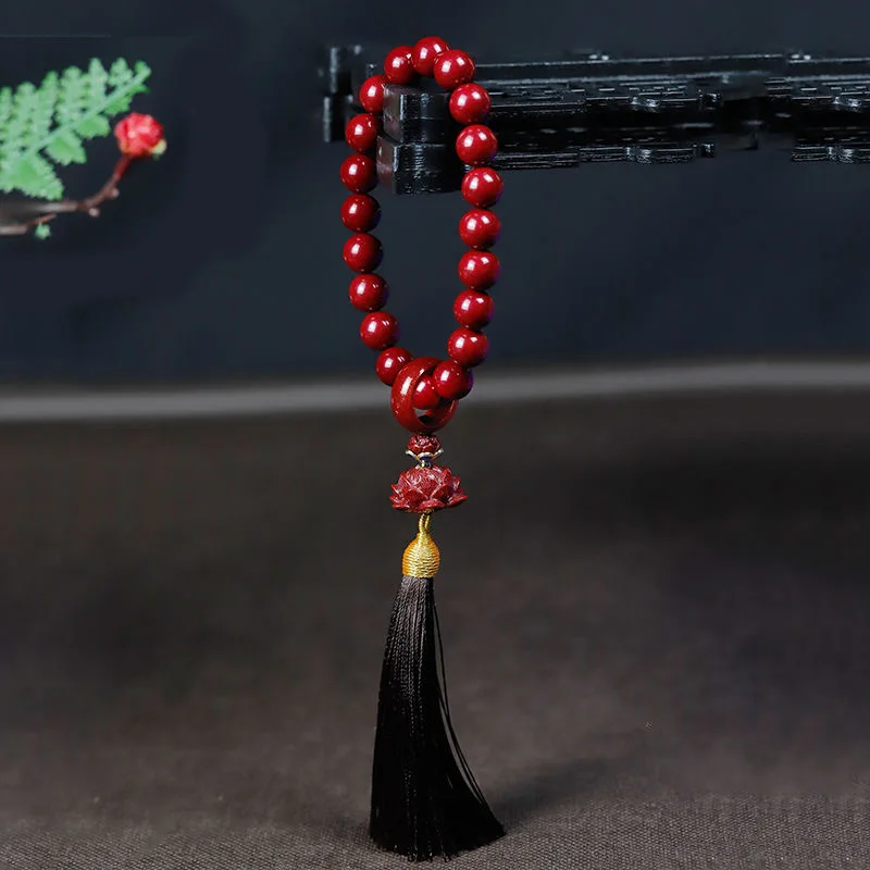 Chinese Cinnabar Jade Stone 10mm Beads Tassel Bracelet Necklace Tibetan Buddhist Mala Buddha Charm Rosary Yoga Men Woman Jewelry