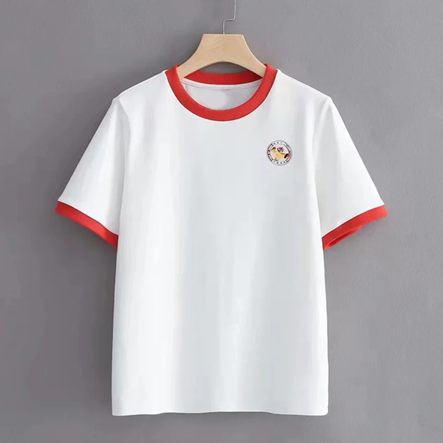 

Футболка женская трикотажная с круглым вырезом и мультяшным принтом