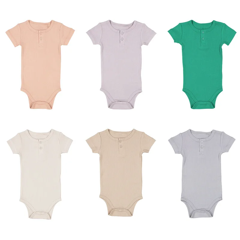 

Summer Infant Classic Romper Pajamas Solid Color Soft Short Sleeve Jumpsuit New Born Baby Rompers Organic Cotton Clothes