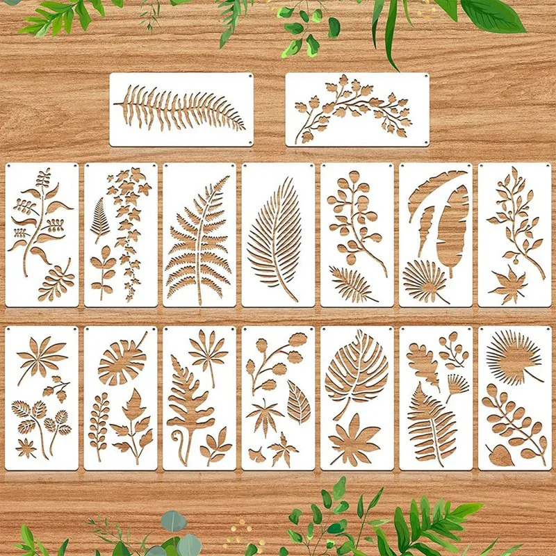 

16 Pieces Leaves Stencil Reusable Sheet Painting Stencil Sheet Wall Stencil Leaf Pattern Template Tropical Leaf Reusable