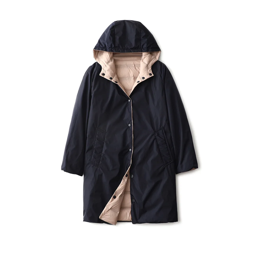 Women Jacket 90% White Duck Down Hooded Long Coat Reversible Thin City Casual Thermal Storage Winter Coats Jackets Snow Clothes