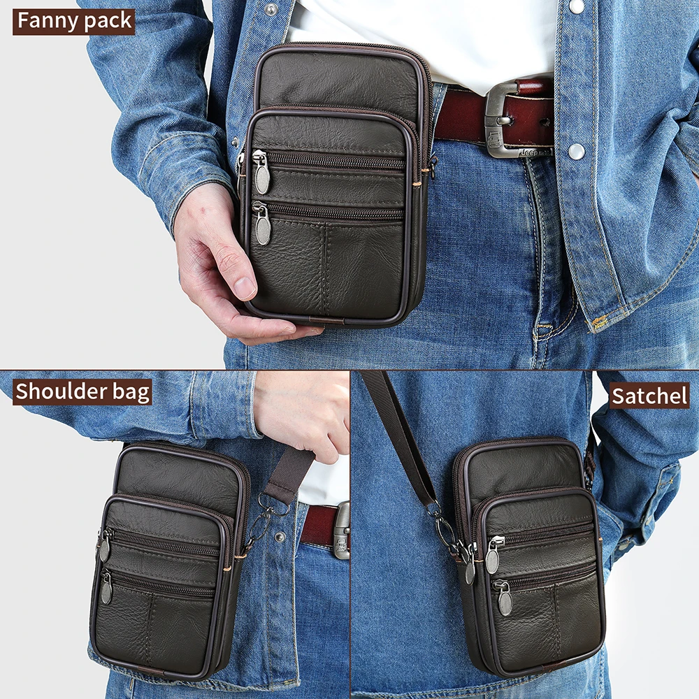 WESTAL Genuine Leather Waist Bag Shoulder Male Fanny Pack Phone Small Crossbody Messenger Bag Vintage Business Belt Pouch Pocket
