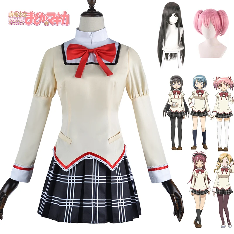 

Anime Puella Magi Madoka Magica Cosplay Kaname Madoka Akemi Homura Cosplay Costume Uniform Top Skrit Party Costume for Women