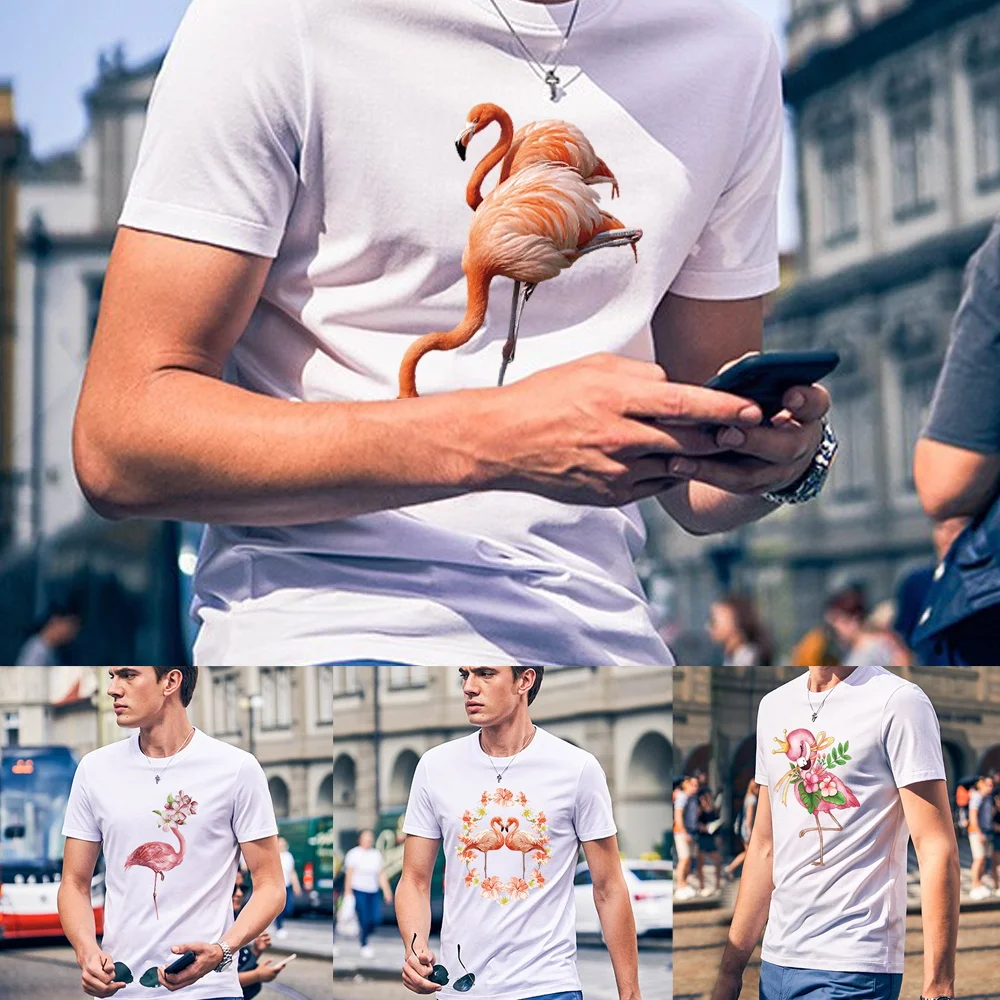 

Men T-shirt Summer O-neck Blouses 2023 Fashion Kpop Harajuku Flamingo Anime Casual Tshirt Male Clothes Slim Shirt Tops Tees Y2k