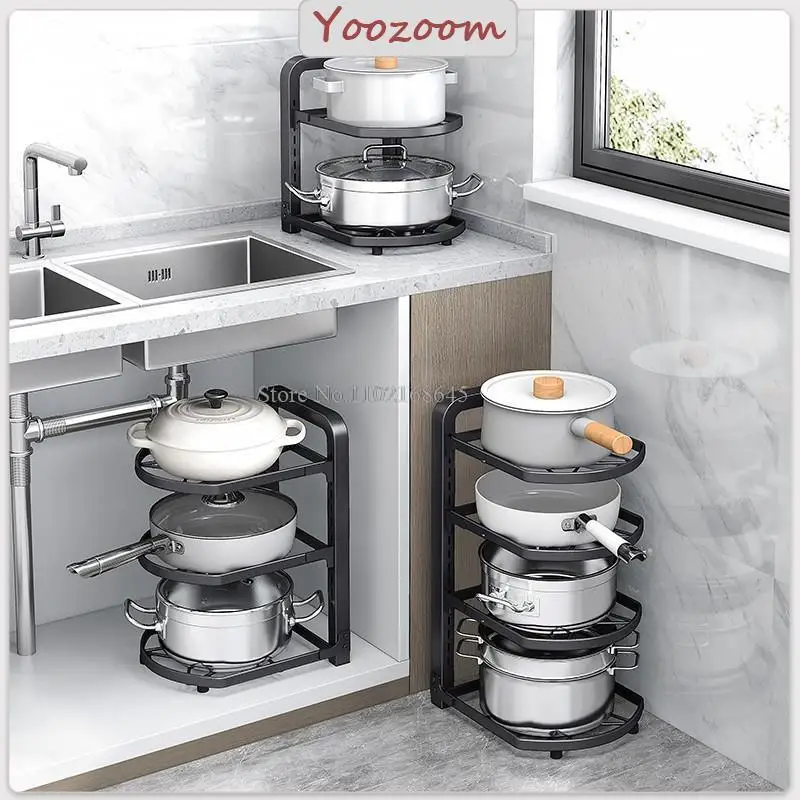 

Sewer Storage Rack Kitchen Pot Rack Storage Kitchen Organizer Muti-layer Adjustable Pots Organizers Cabinet Table Shelf For Pans