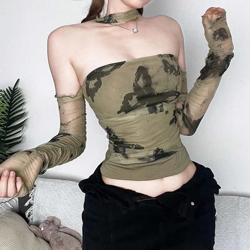 

High Quality 2023 Wome Print Long Sleeves Design T-shirt Spring Summer Sexy Crop Tops Clothes Bodysuit Fashion Tees Y2k Goth