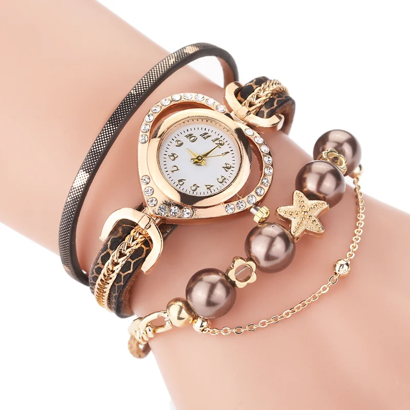 

Hot Sale Women Bracelet Watches with Pearl Pendant Luxury Ladies Leather Quartz Rhinestone Wristwatches Clock Zegarek Damski