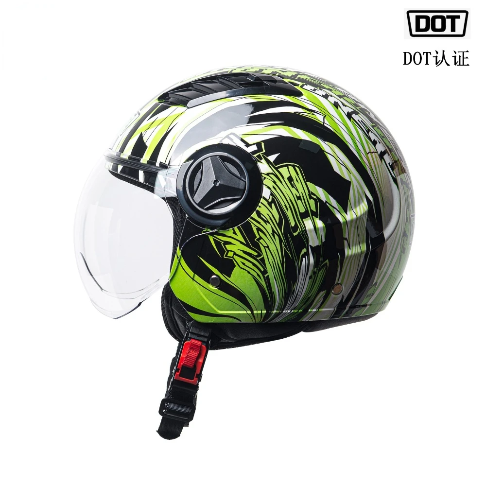

New Fashion Half Motorcycle Helmet Four Seasons DOT Approved Dirt Bike Helmet Casco Moto Vintage Male Female Green Open Face 002
