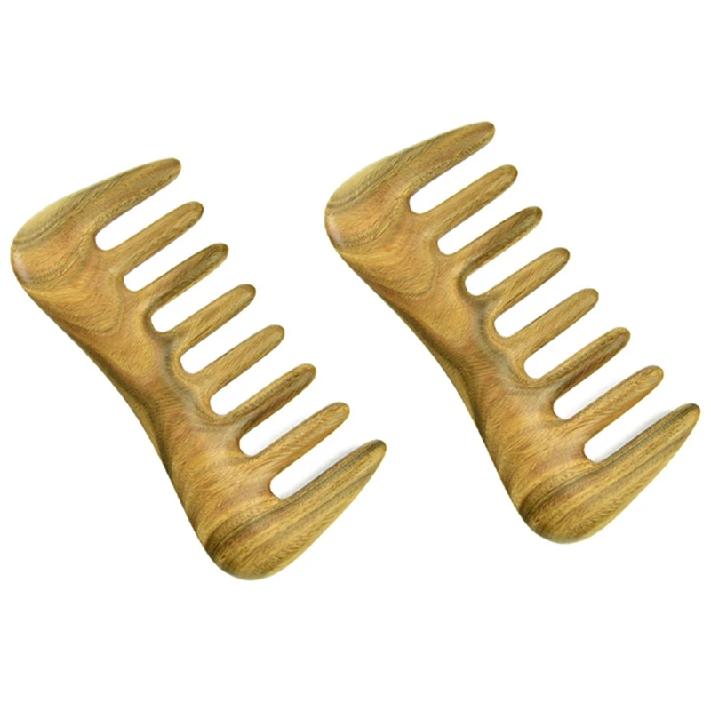

2X Wide Tooth Hair Comb - Natural Wood Comb For Curly Hair - No Static Sandalwood Hair Pick Wooden Comb For Detangling