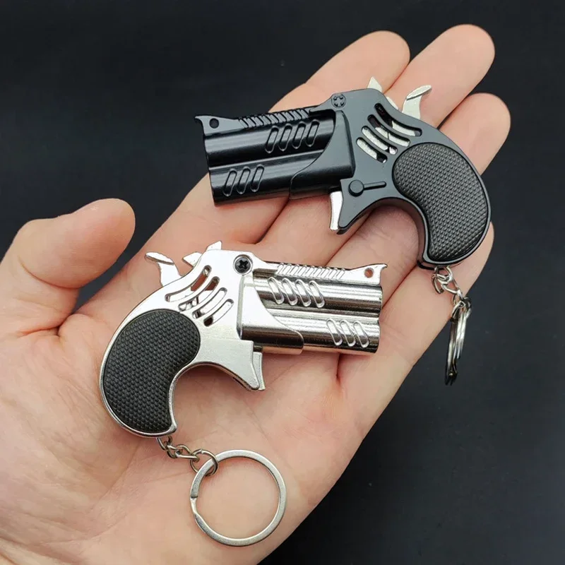 Фото НОВЫЙ EDC металлический мини-подвеска Delinger, складной пистолет с резиновой лентой, брелок, игрушки, 6-стреловая резинка, мягкий эластичный пистолет, подарки, игрушка №1