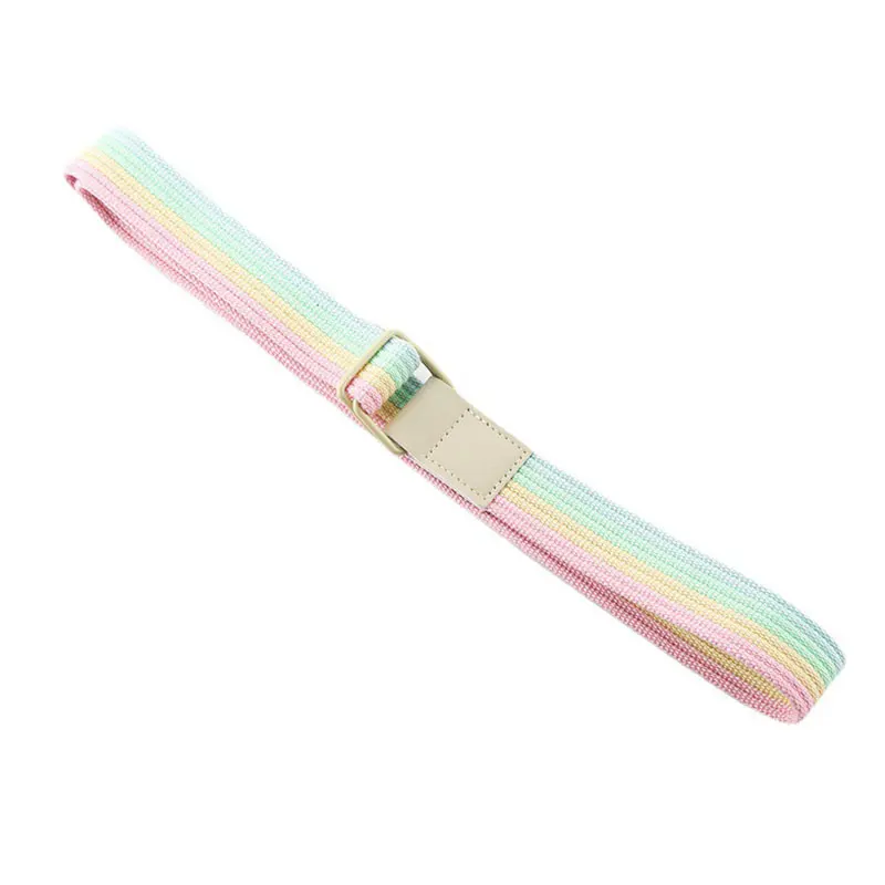

Candy Colors Versatile Jeans Double Links Men And Women Casual Belts Striped Canvas Belt In Inter Tone Metal Buckle Waist Strap
