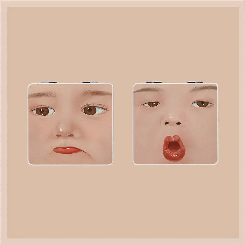 

Портативное зеркало для макияжа с забавными милыми выражениями, портативное складное зеркало для учеников, симпатичное маленькое свежее м...