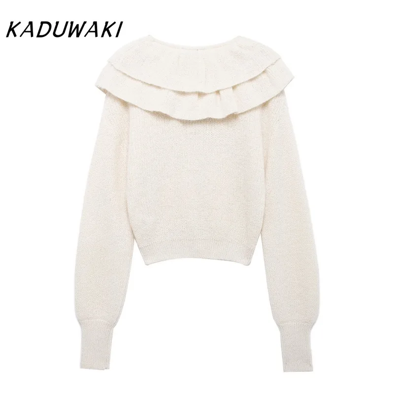 Классический осенний пуловер с рюшами и длинными рукавами KADUWAK