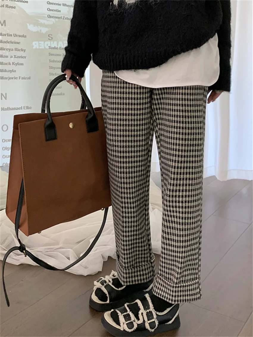 

HziriP S-L Women Pants Plaid High Waist Loose Spring Chic Casual Office Lady Work Wear Wide Leg 2022 Slim Streetwear All Match