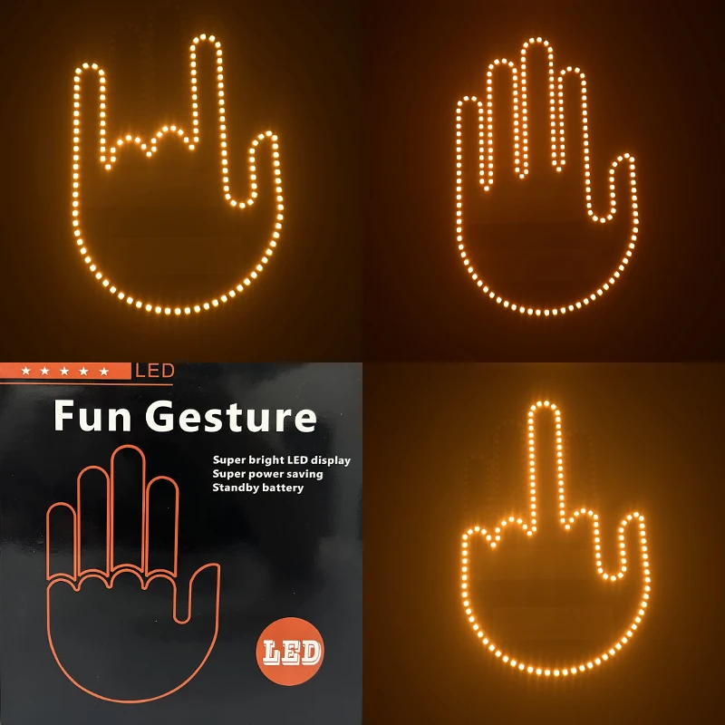

New LED Illuminated Gesture Light Car Finger Light With Remote Road Rage Signs Middle Finger Gesture Light Hand Lamp Auto Lights
