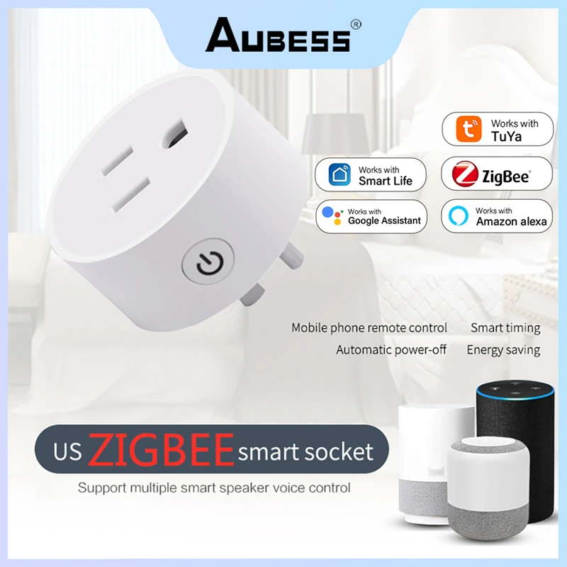

Aubess Tuya 15A US Smart Plug Tuya Zigbee Remote Power Socket Function Voice Control Work With Alexa Yandex Alice Google Home