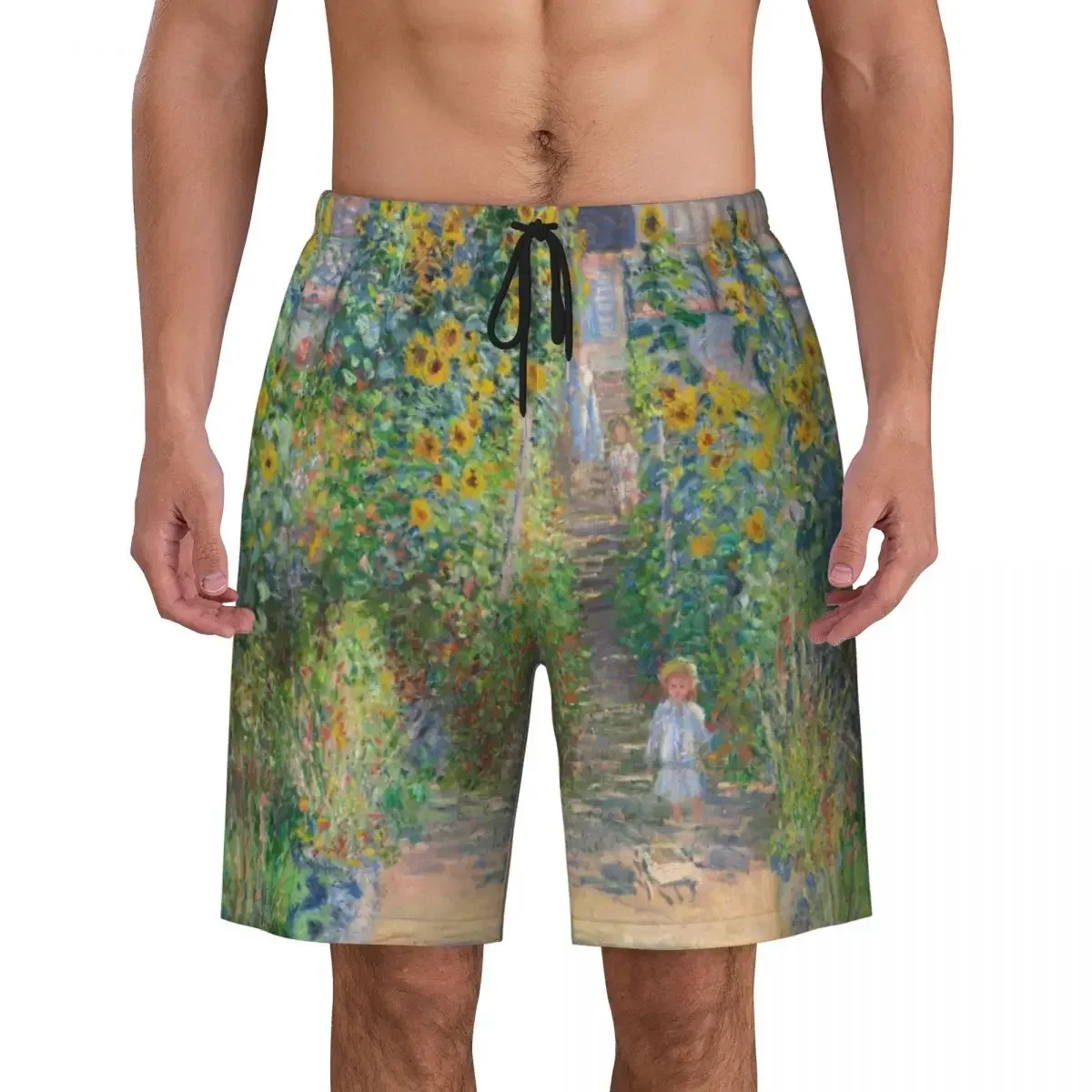 Мужские плавки с изображением художественного сада в Giverny быстросохнущие шорты